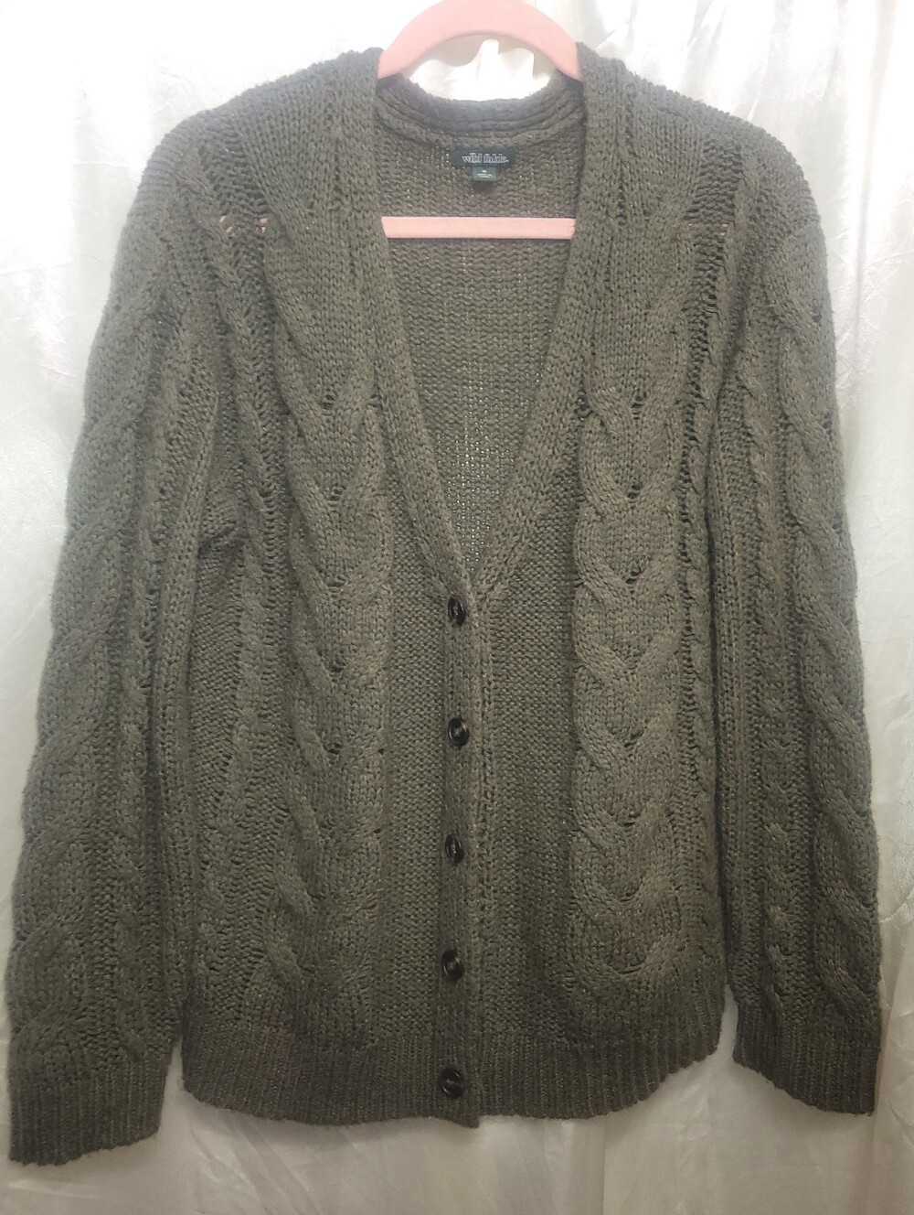 wild fable Olive Cable Knit Button-Front Cardigan Sz Med/Lg